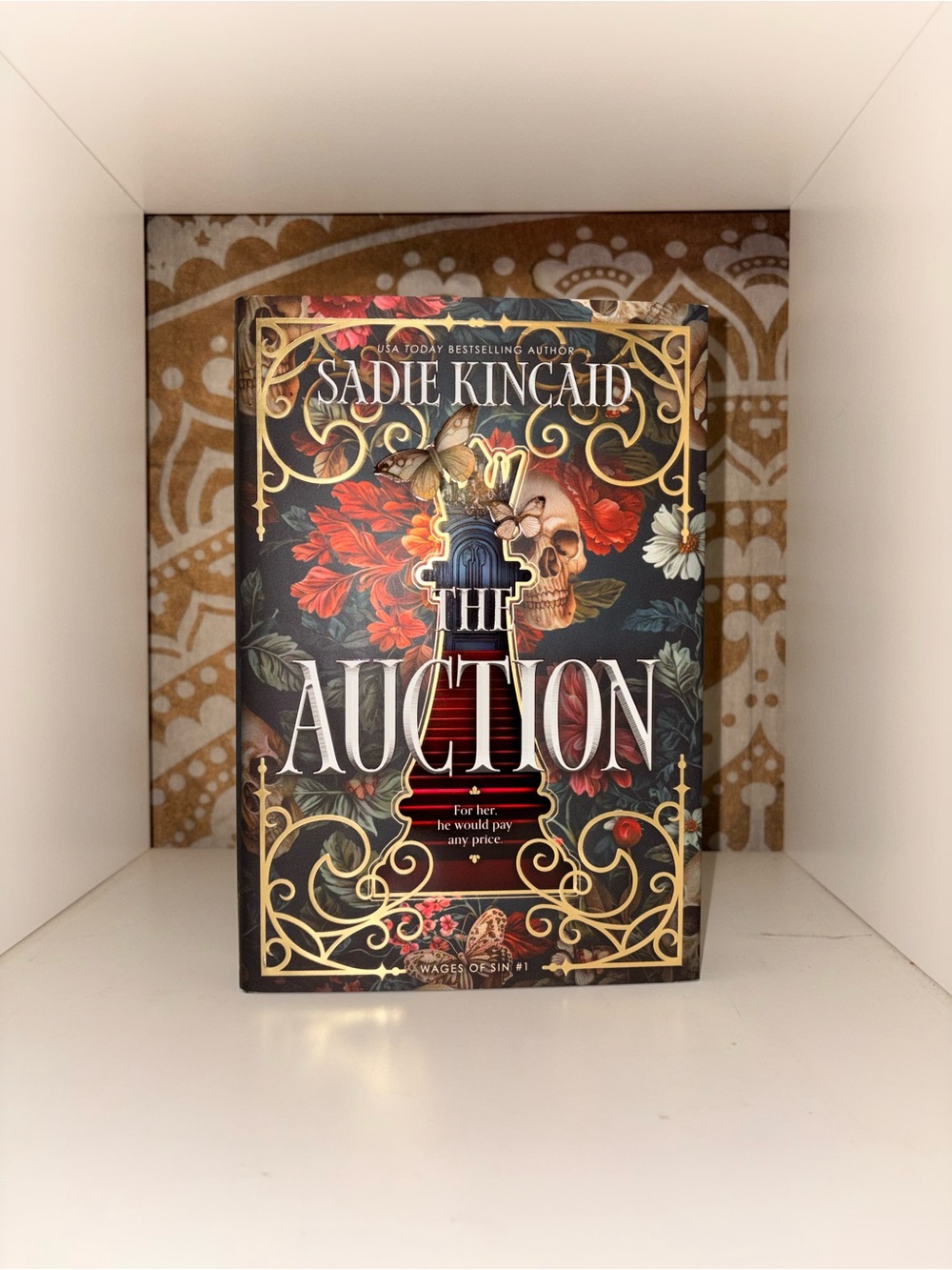 The Auction Hardcover Book -Black & Red Floral Cover painted pages Sadie Kincaid